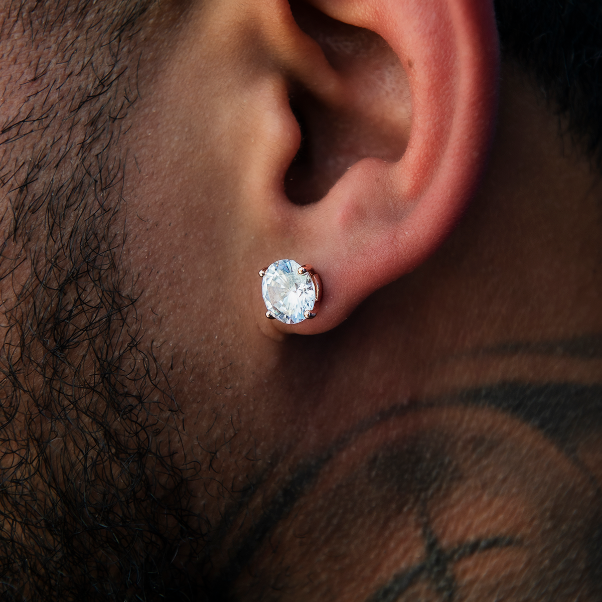 8MM Round Cut Diamond Stud Earrings - Rose Gold