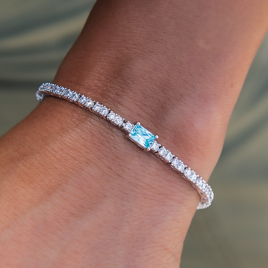 Blue Iced Rock Diamond Tennis Bracelet in White Gold