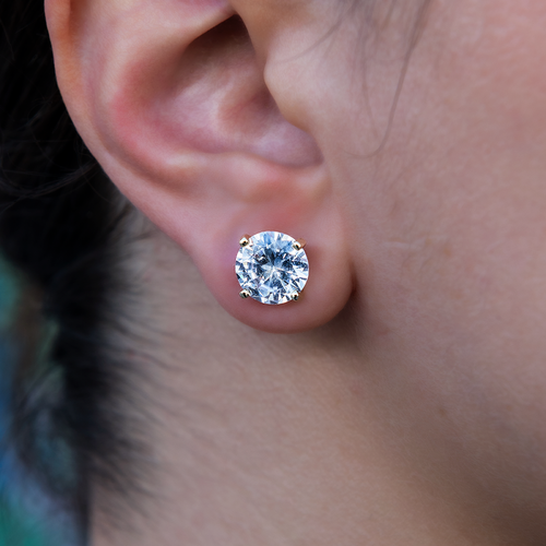 10mm Round Cut Diamond Stud Earrings in Yellow Gold