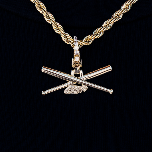 Baseball Bat Clip On Pendant in Yellow Gold