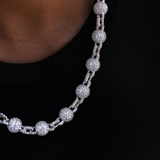 12MM Iced Ball Necklace in White Gold