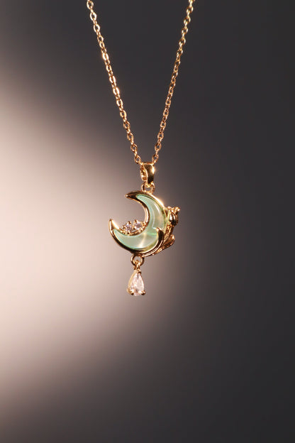 18K Real Gold Plated Blue Moonstone Rose Moon Necklace