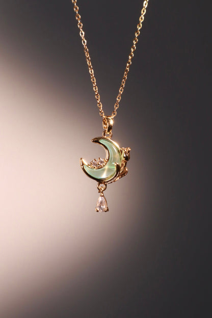 18K Real Gold Plated Blue Moonstone Rose Moon Necklace