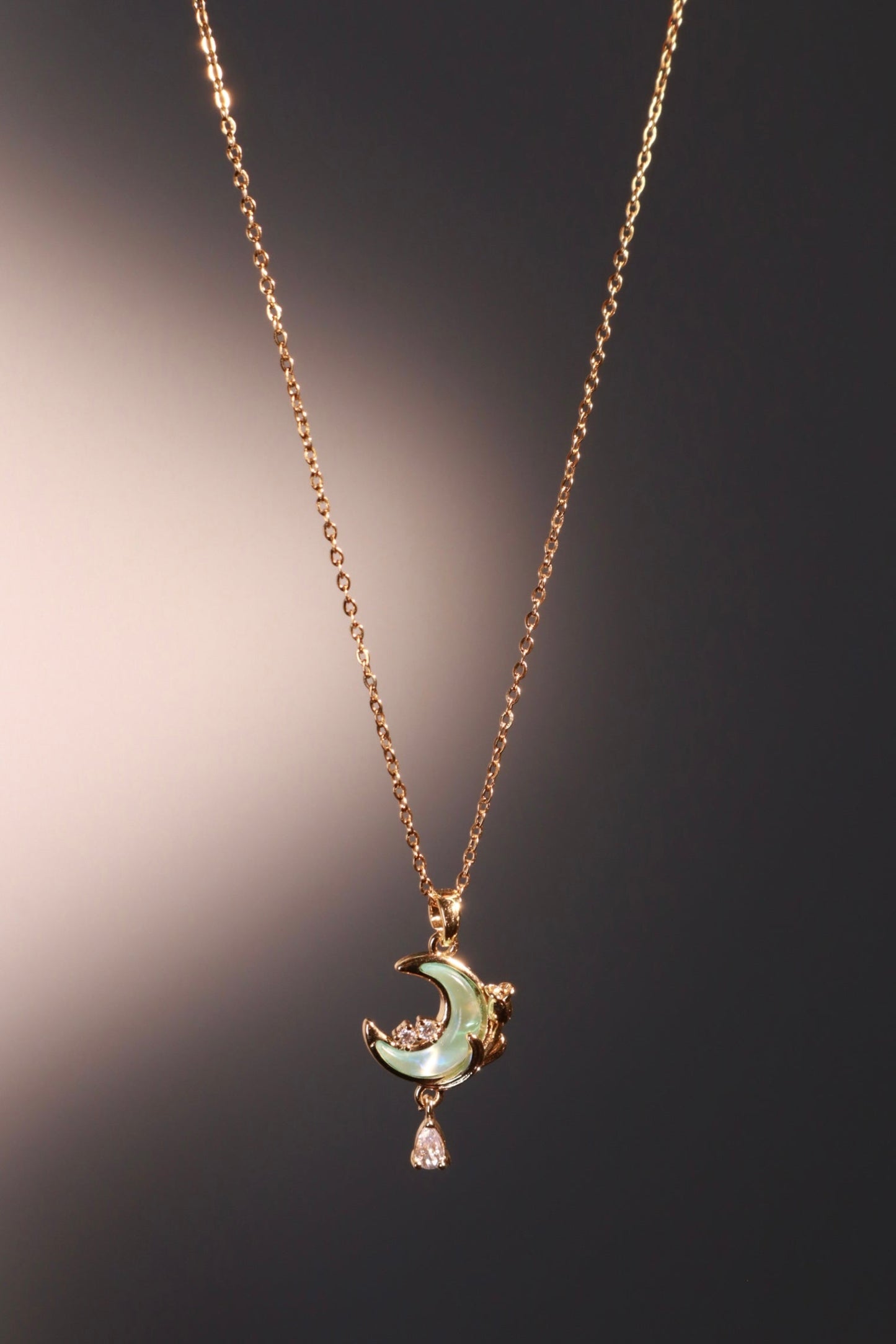 18K Real Gold Plated Blue Moonstone Rose Moon Necklace