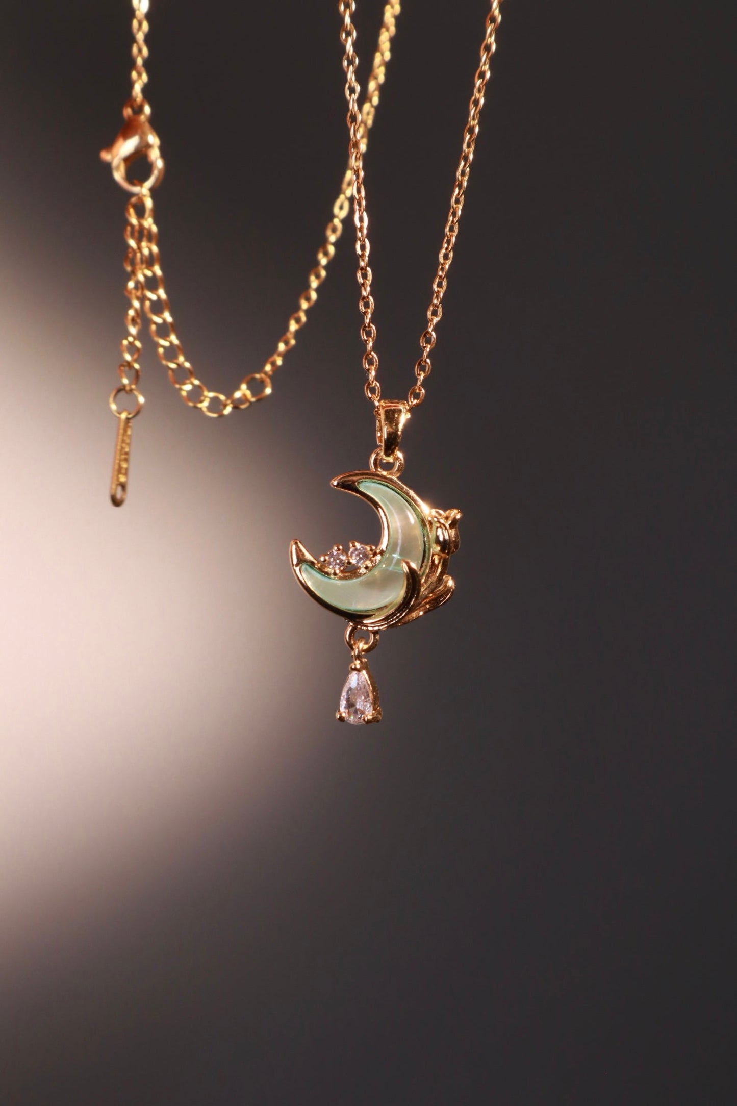 18K Real Gold Plated Blue Moonstone Rose Moon Necklace