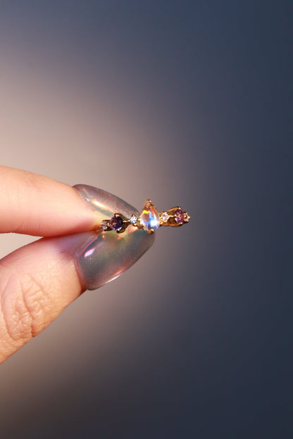 14K Real Gold Plated Gradient Purple Water Drop Ring