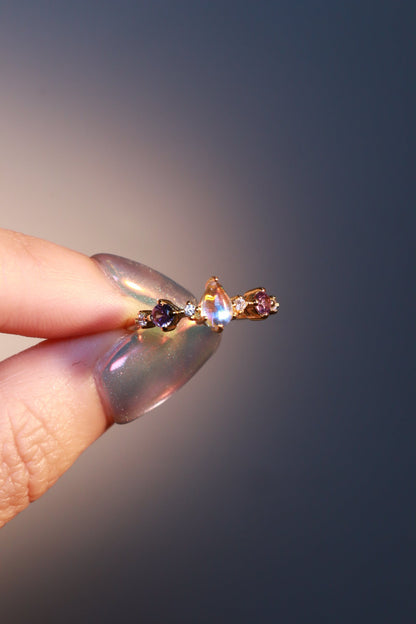 14K Real Gold Plated Gradient Purple Water Drop Ring
