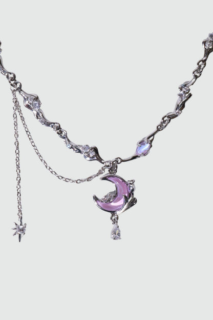 Palladium White Gold Plated Sparkle Rose Moon Necklace