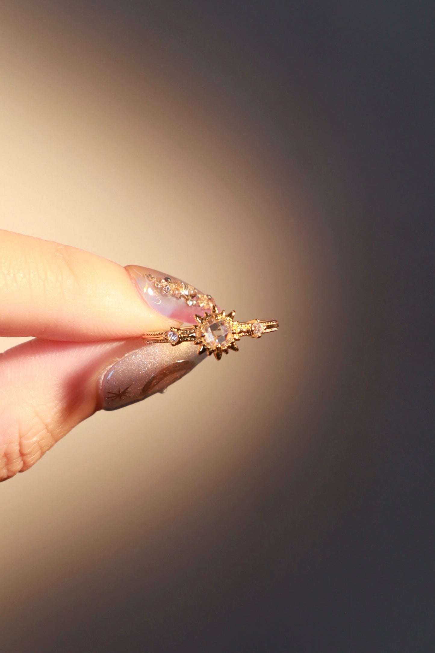 18K Real Gold Plated White Starlight Sun Ring