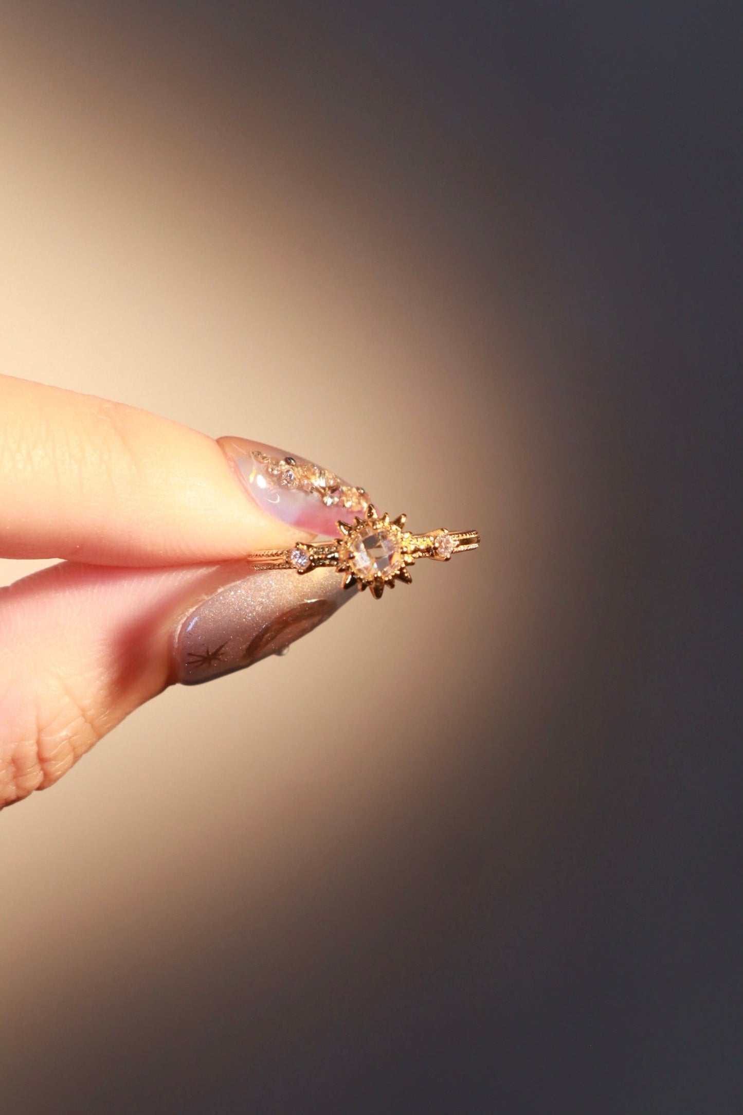 18K Real Gold Plated White Starlight Sun Ring