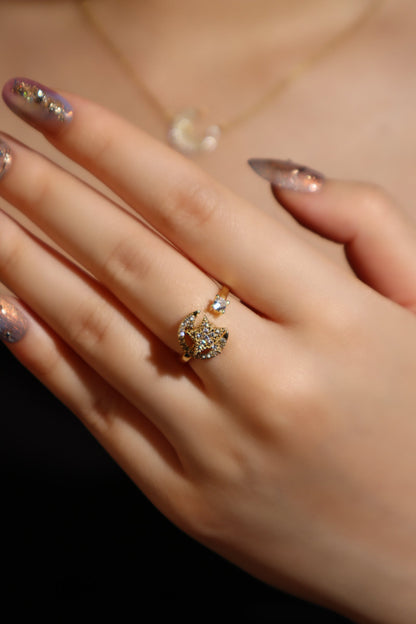 18K Gold Stainless Steel Spinning Moon Star Ring