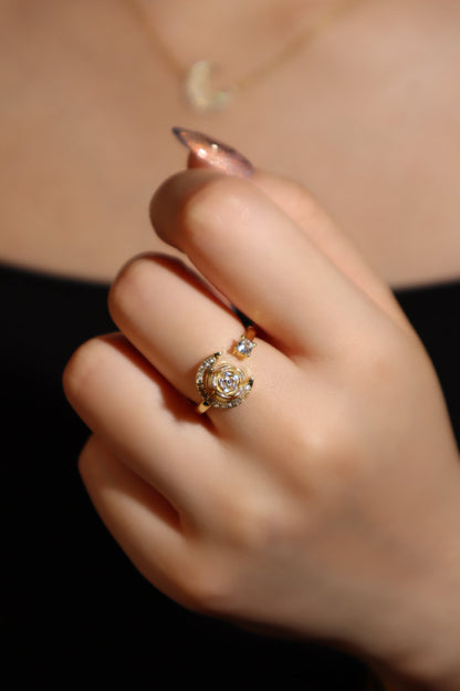 18K Gold Stainless Steel Spinning Moon Star Ring