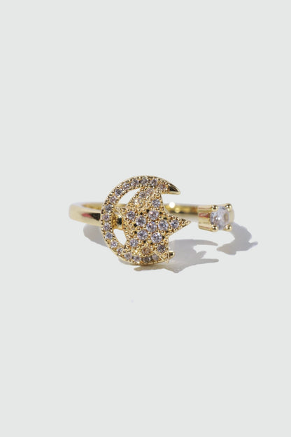 18K Gold Stainless Steel Spinning Moon Star Ring