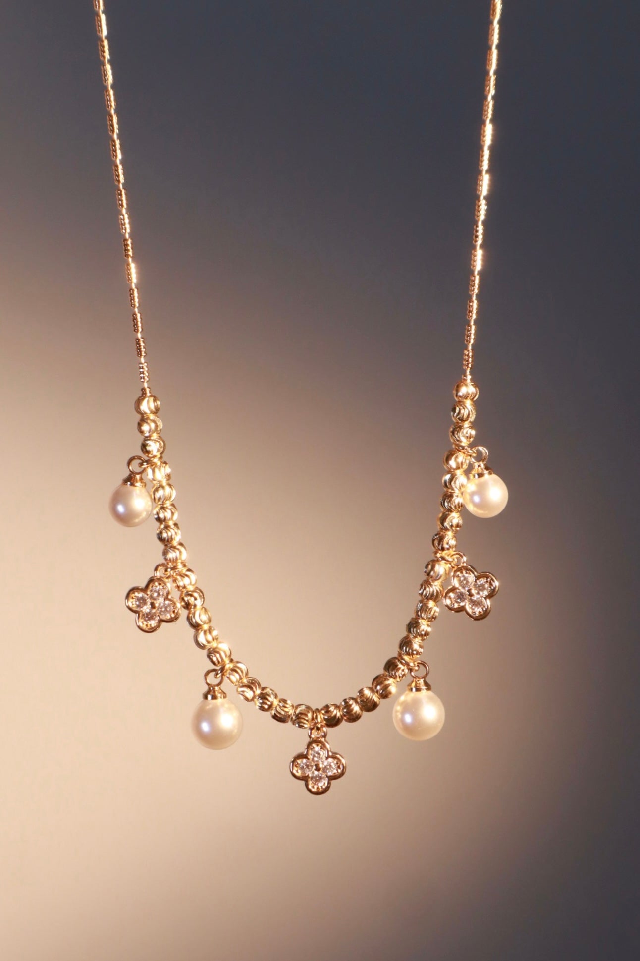 14K Real Gold Plated Lucky Pearl Beads Necklace