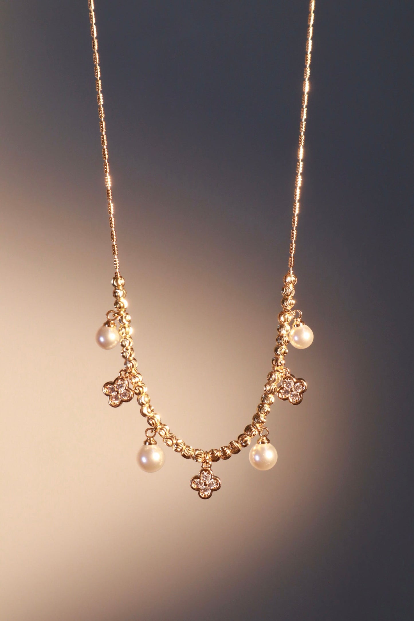14K Real Gold Plated Lucky Pearl Beads Necklace