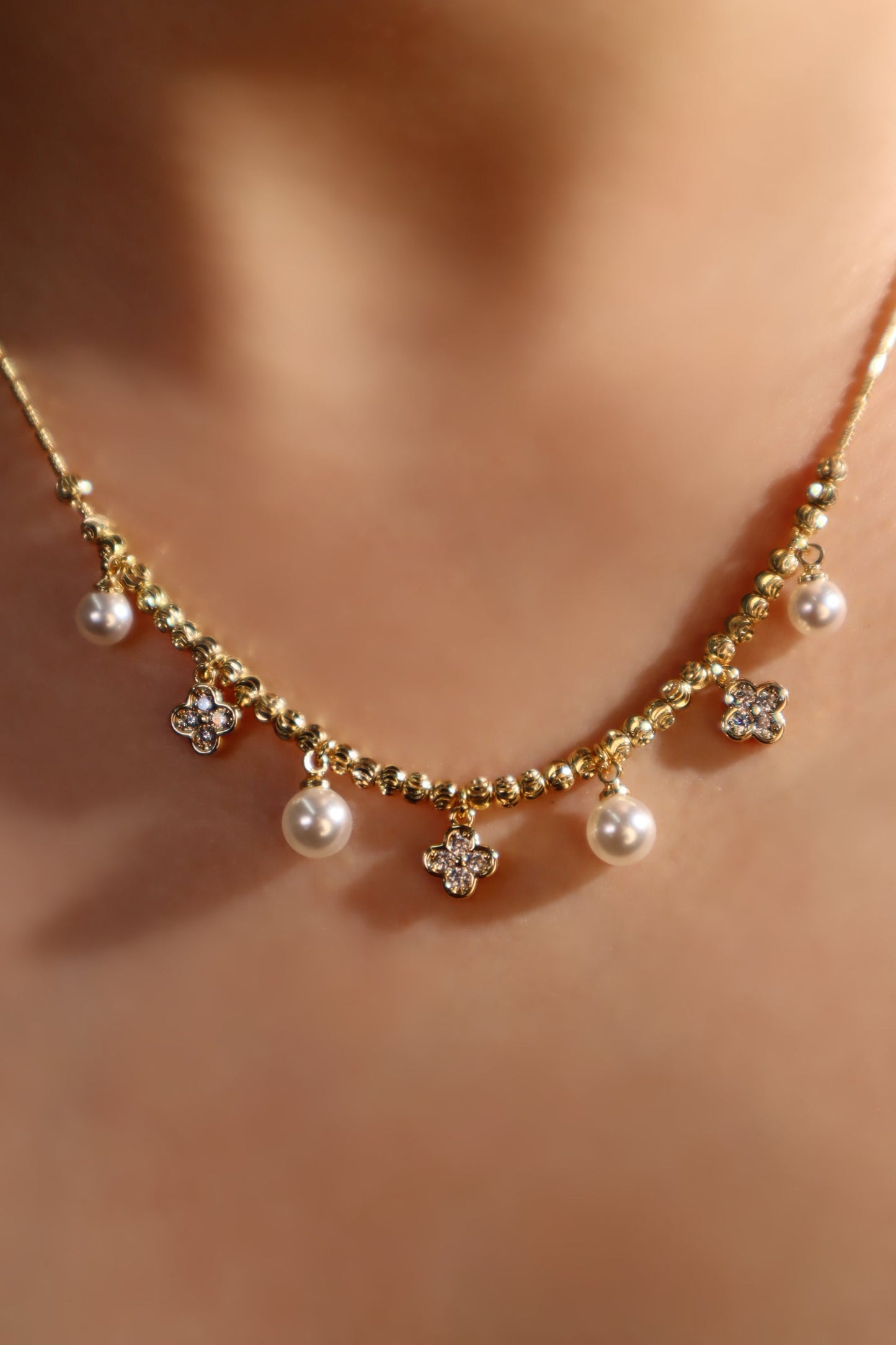 14K Real Gold Plated Lucky Pearl Beads Necklace