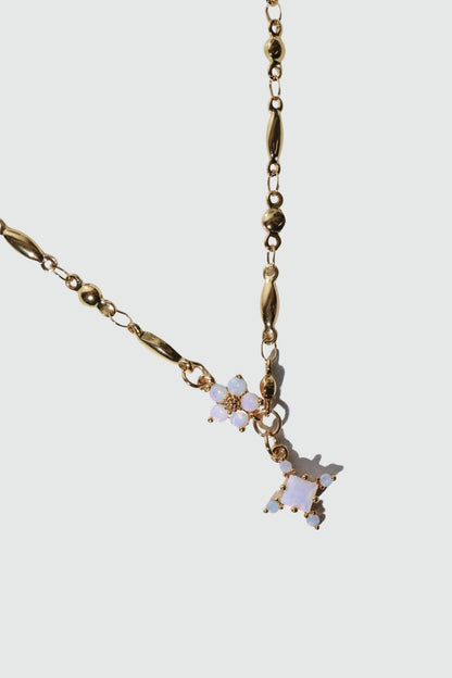 18K Real Gold Plated Opal Starlight Cross Necklace