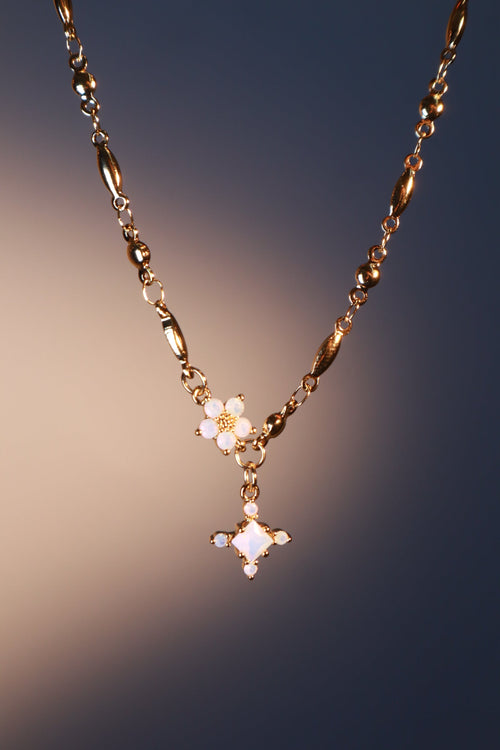 18K Real Gold Plated Opal Starlight Cross Necklace