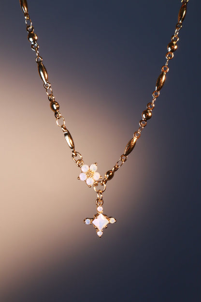 18K Real Gold Plated Opal Starlight Cross Necklace