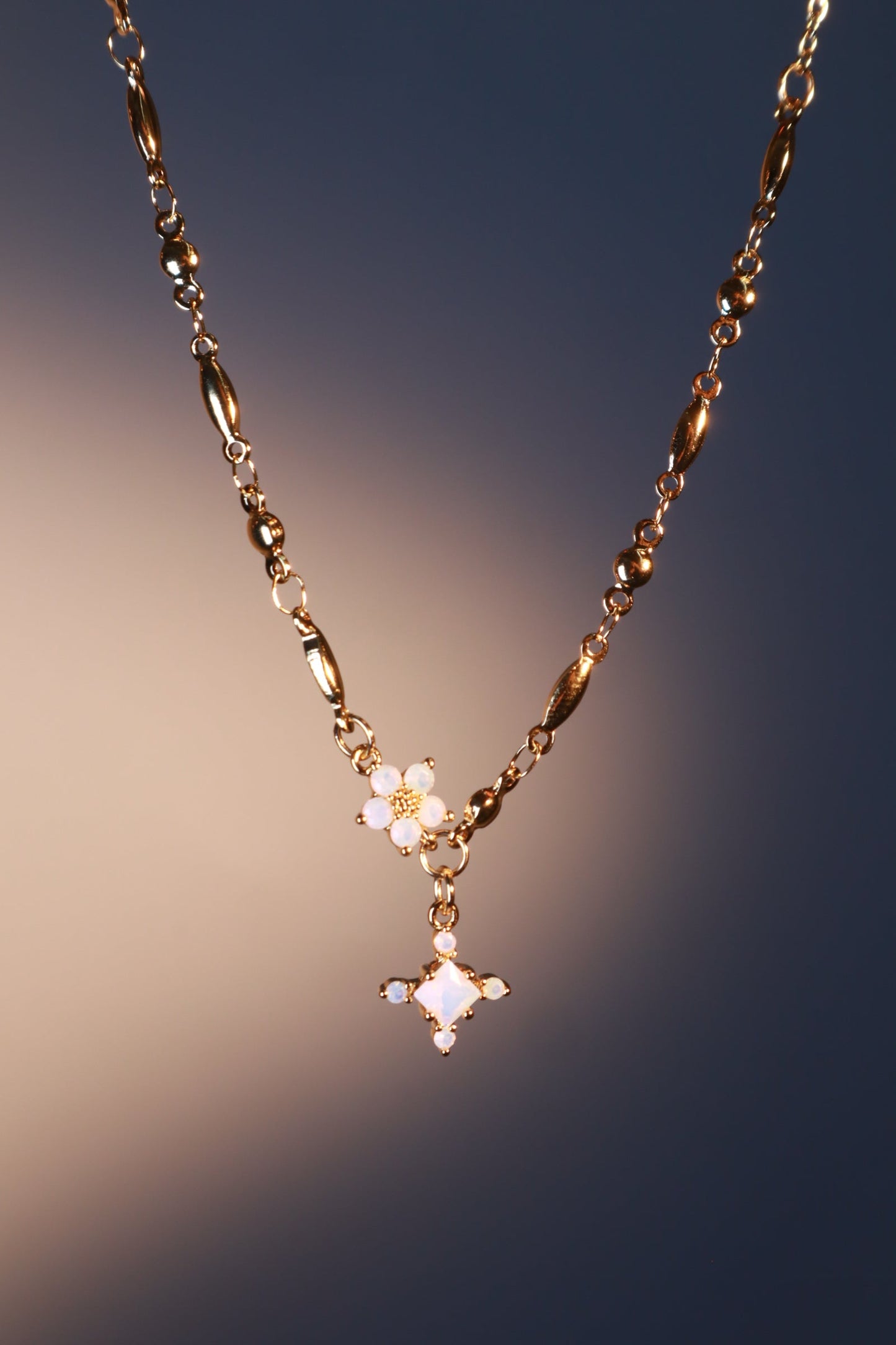18K Real Gold Plated Opal Starlight Cross Necklace