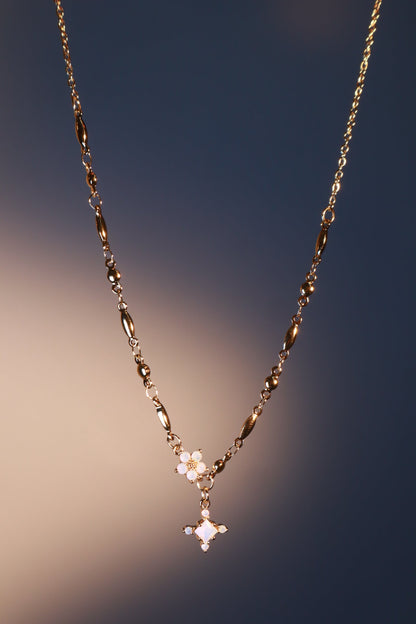 18K Real Gold Plated Opal Starlight Cross Necklace