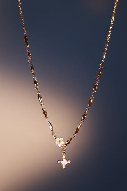 18K Real Gold Plated Opal Starlight Cross Necklace