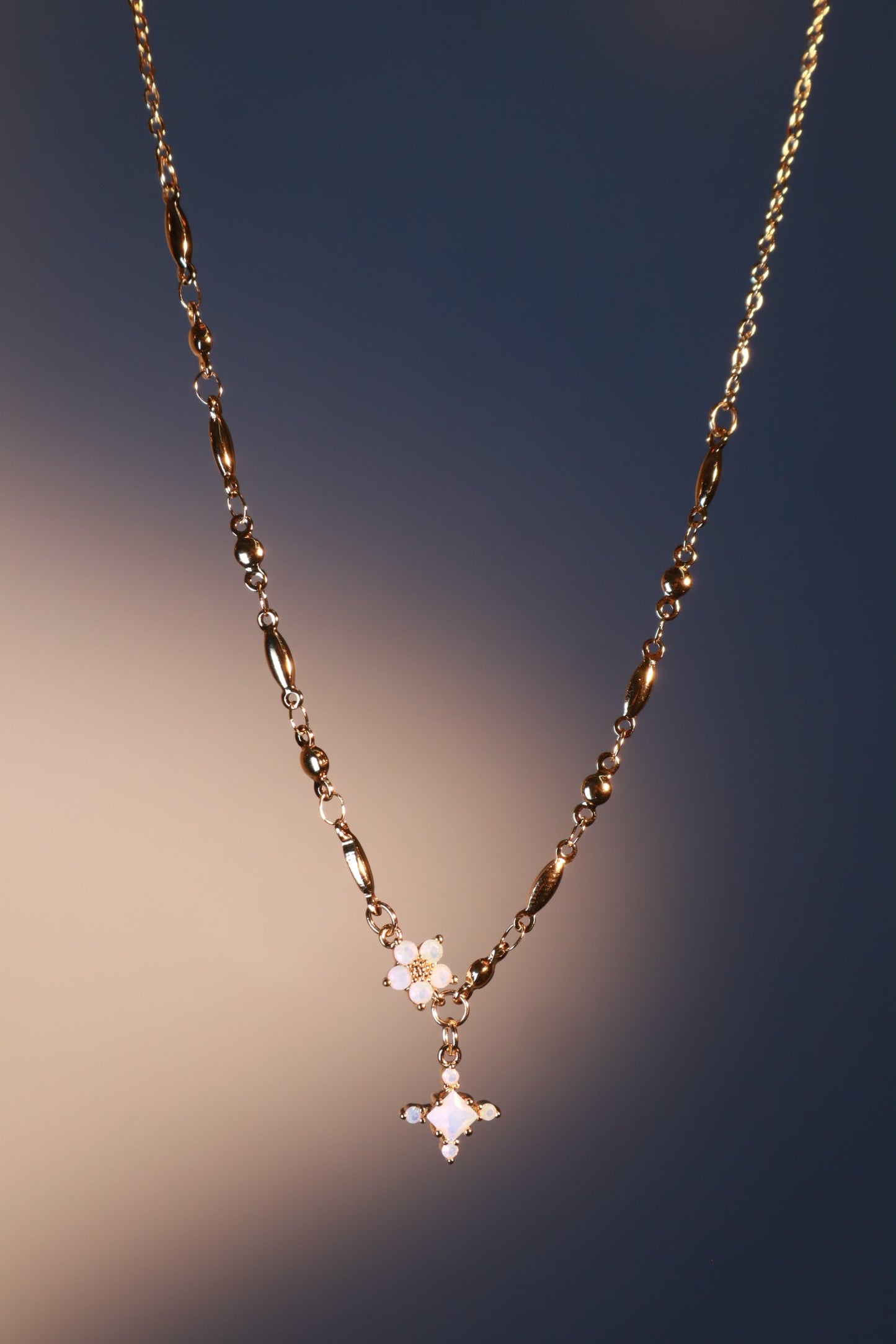 18K Real Gold Plated Opal Starlight Cross Necklace