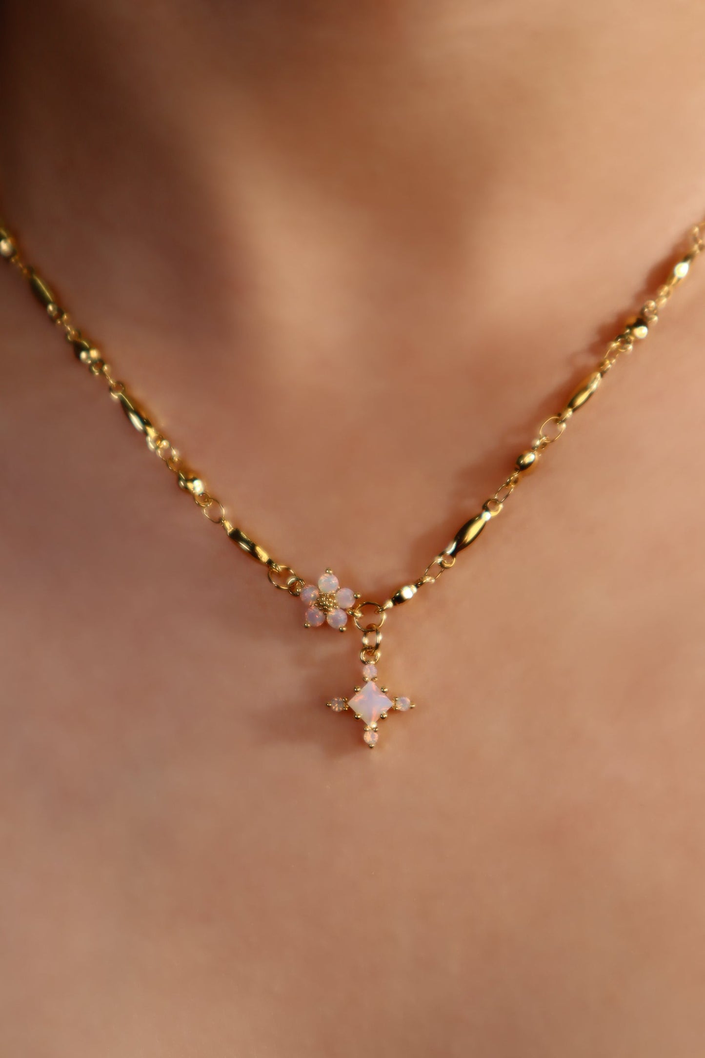 18K Real Gold Plated Opal Starlight Cross Necklace