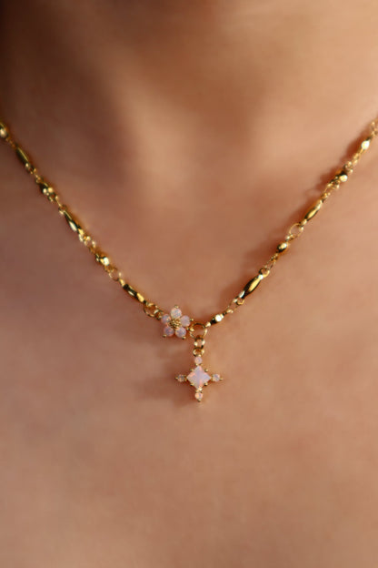 18K Real Gold Plated Opal Starlight Cross Necklace