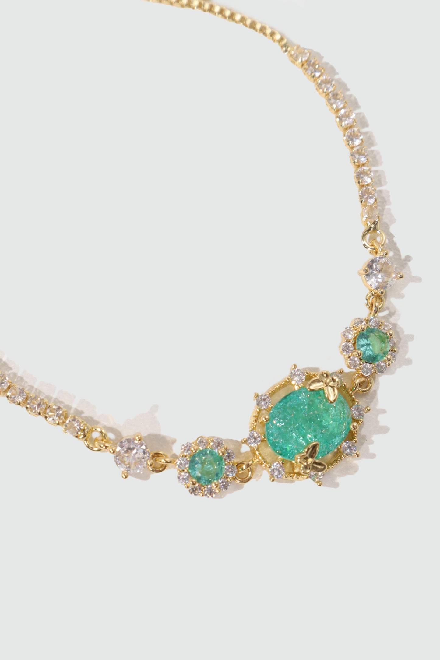 14K Real Gold Plated Green Gem Butterfly Bracelet