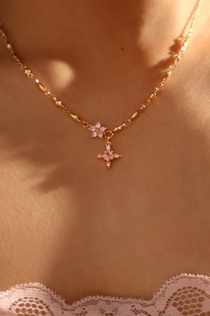 18K Real Gold Plated Tourmaline Starlight Cross Necklace