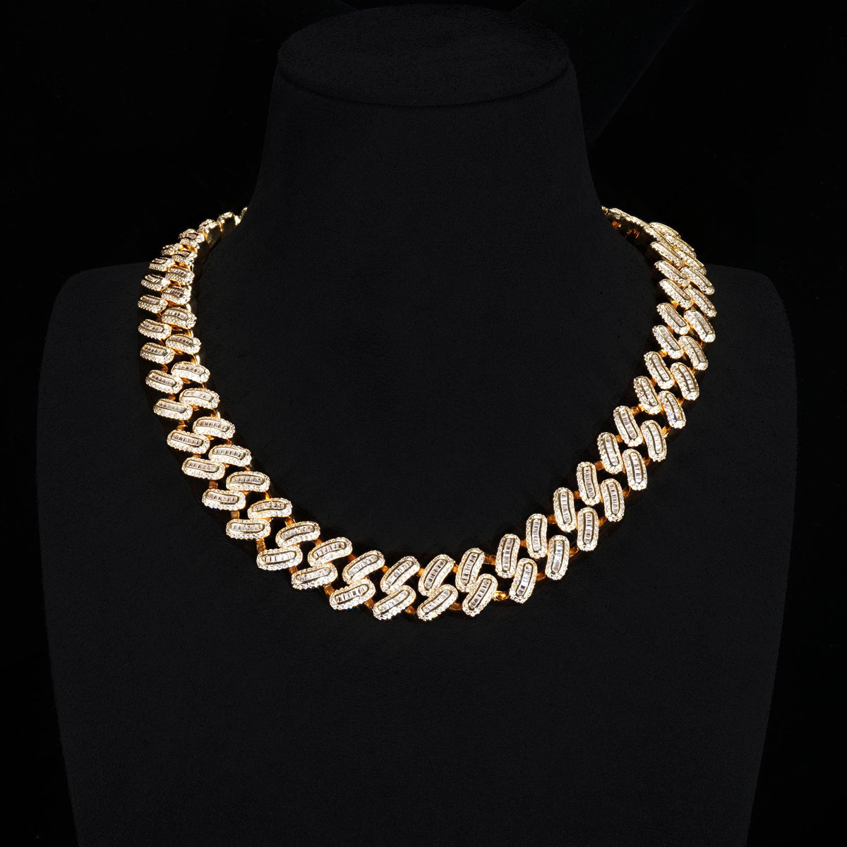 15mm 18K White/Gold-Plated BlingBling Baguette Iced Cuban Chain