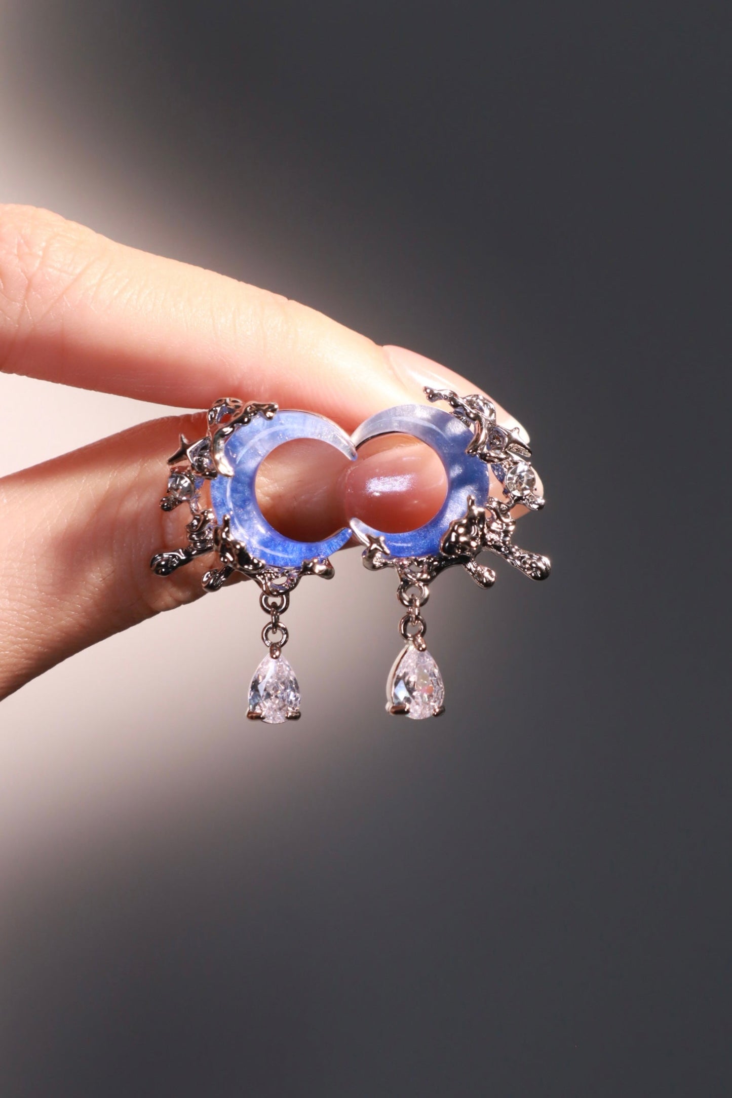 Palladium White Gold Plated Gradient Blue Moon Earrings