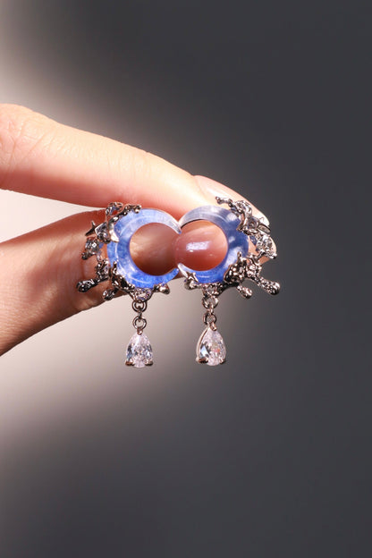 Palladium White Gold Plated Gradient Blue Moon Earrings