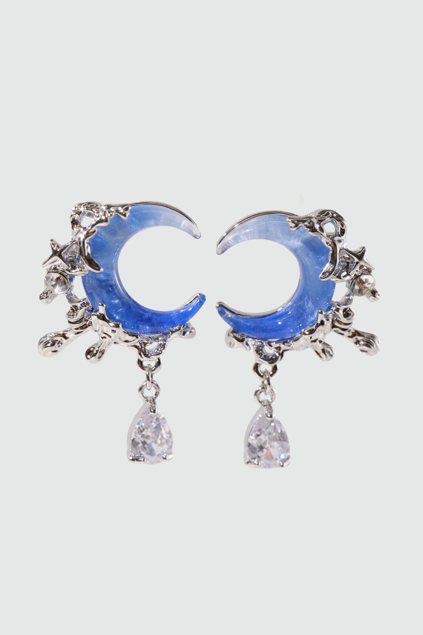 Palladium White Gold Plated Gradient Blue Moon Earrings