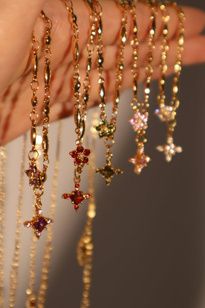 18K Real Gold Plated Peridot Starlight Cross Necklace