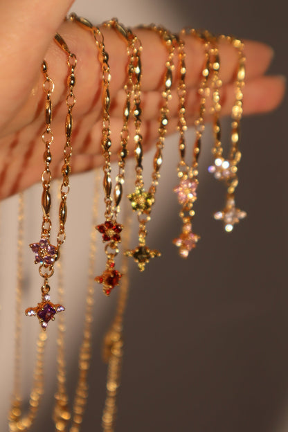 18K Real Gold Plated Tourmaline Starlight Cross Necklace