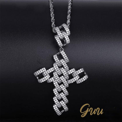 18K Gold-Plated Micro-inlay  AAA CZ Iced Cross Pendant