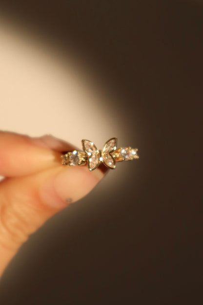 14K Real Gold Plated Butterfly Diamonds Ring