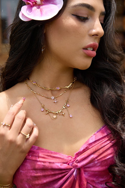 18K Real Gold Plated Tourmaline Starlight Cross Necklace