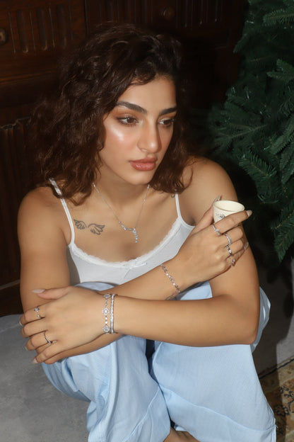 Palladium White Gold Plated Diamond Leaf Necklace
