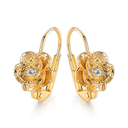 18K Gold Plated Flower Leverback Earrings