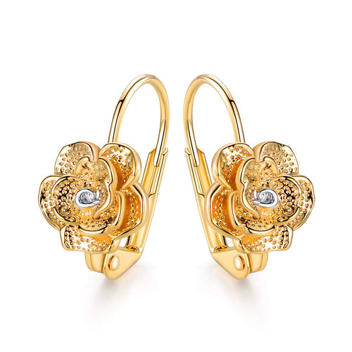 18K Gold Plated Flower Leverback Earrings