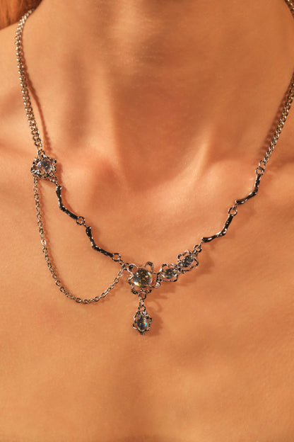 Palladium White Gold Plated Moonstone Dangle Necklace