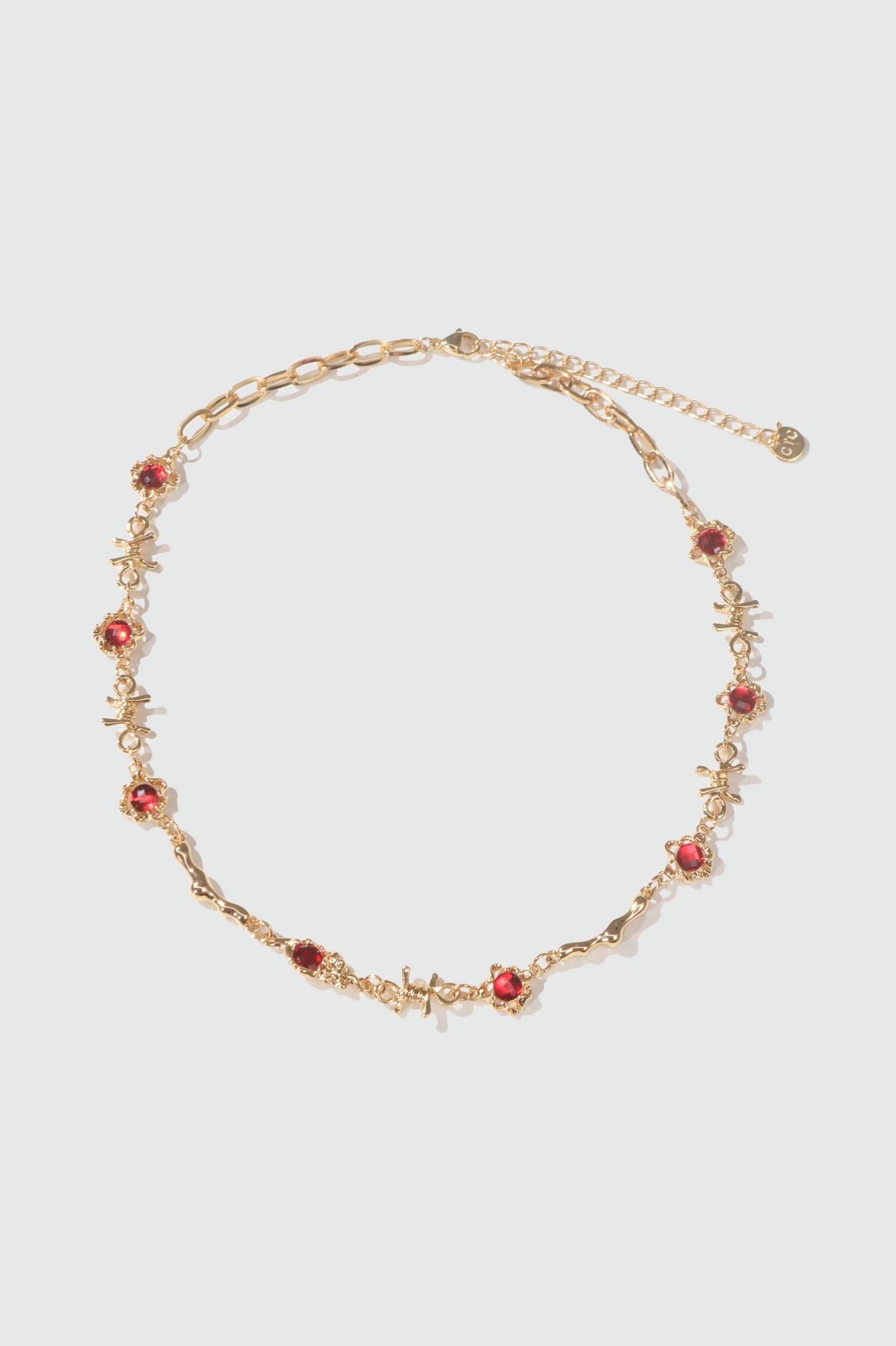 18K Real Gold Plated Multi Red Gem Twist Necklace