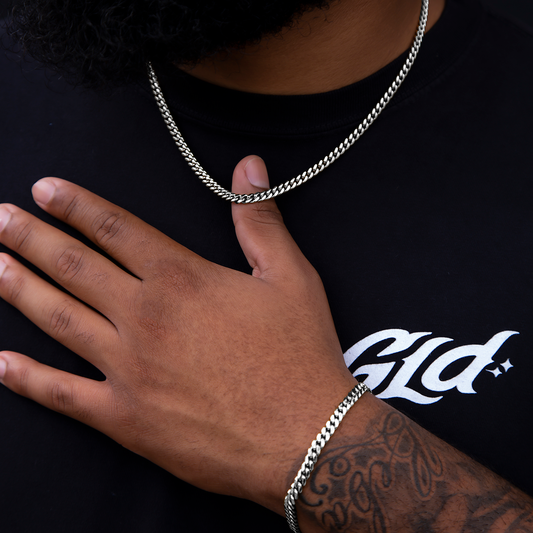 5mm Cuban Chain + Bracelet Bundle - White Gold