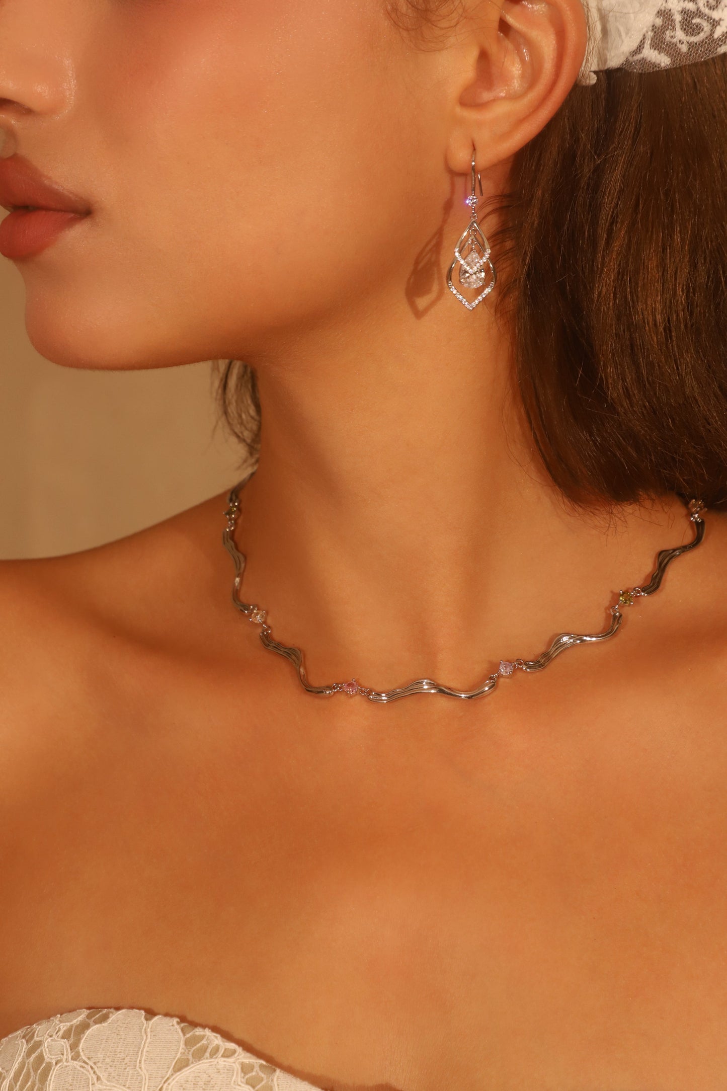 Palladium White Gold Plated Diamond Droplet Earrings