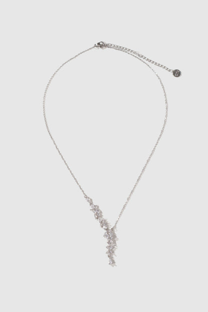 Palladium White Gold Plated Diamond Leaf Necklace