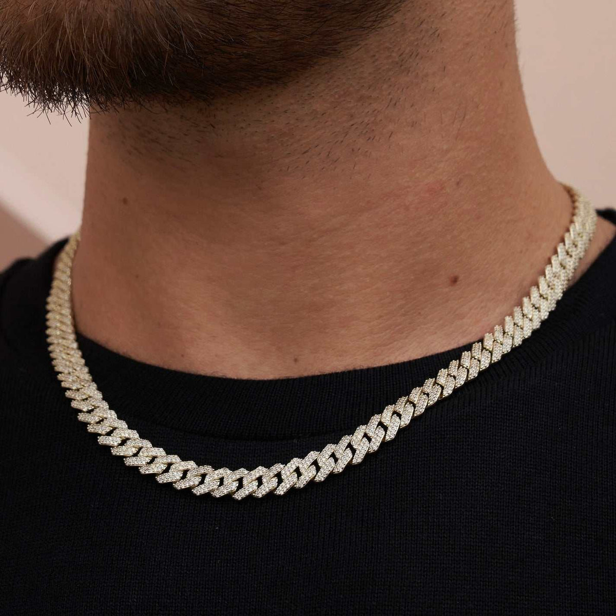 8.5MM Diamond Prong Cuban Necklace - Yellow Gold