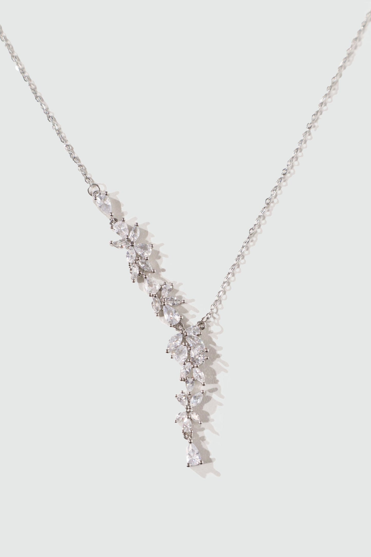 Palladium White Gold Plated Diamond Leaf Necklace